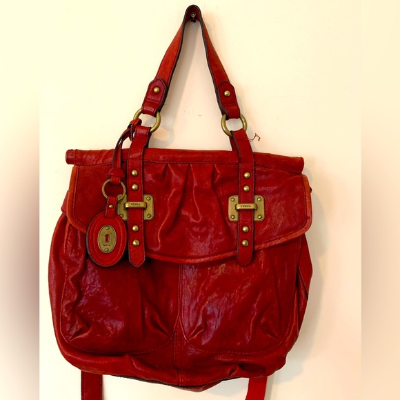 Fossil crossbody/shoulder bag, leather, Vintage, red leather, mailman style Bag - Picture 1 of 15